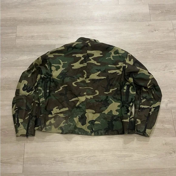 Vanson x Suzuki Leather Camo Motorcycle Biker Quad Runner USA Jacket